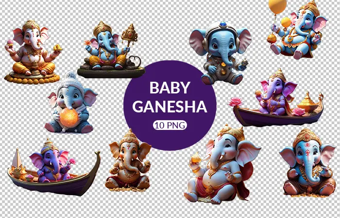 Cute Statue of Baby Ganesha Art 3D Elements Pack